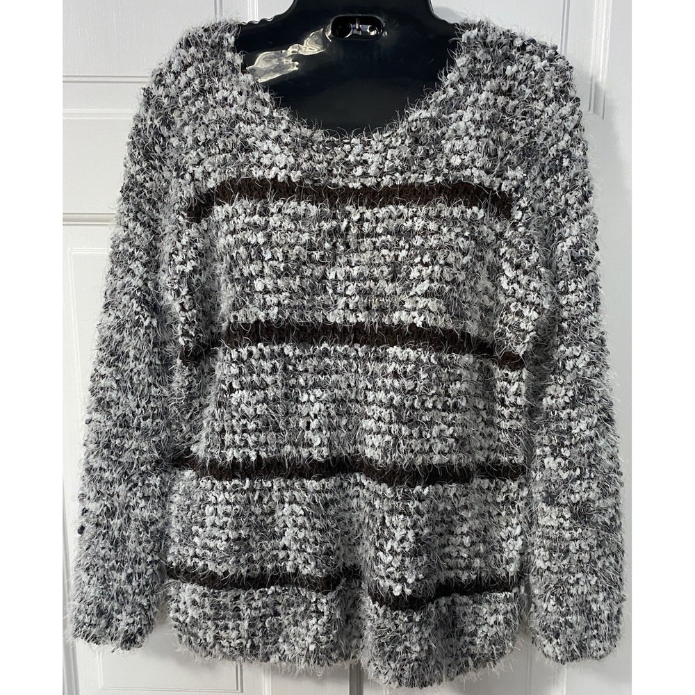 Staurt Laurent Fuzzy Striped Pullover Sweater Eyelash Popcorn Texture Boho SZ M